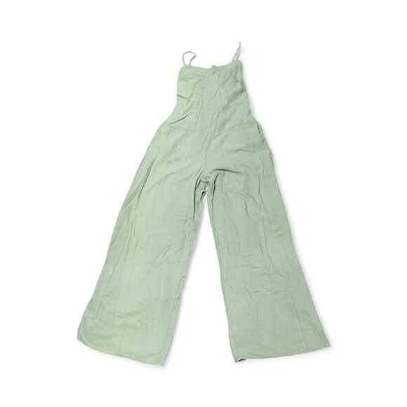 Jun & Ivy Sage Green Open Back Tie Jumpsuit Flowy Wide Leg Romper XS Boho - Picture 3 of 5